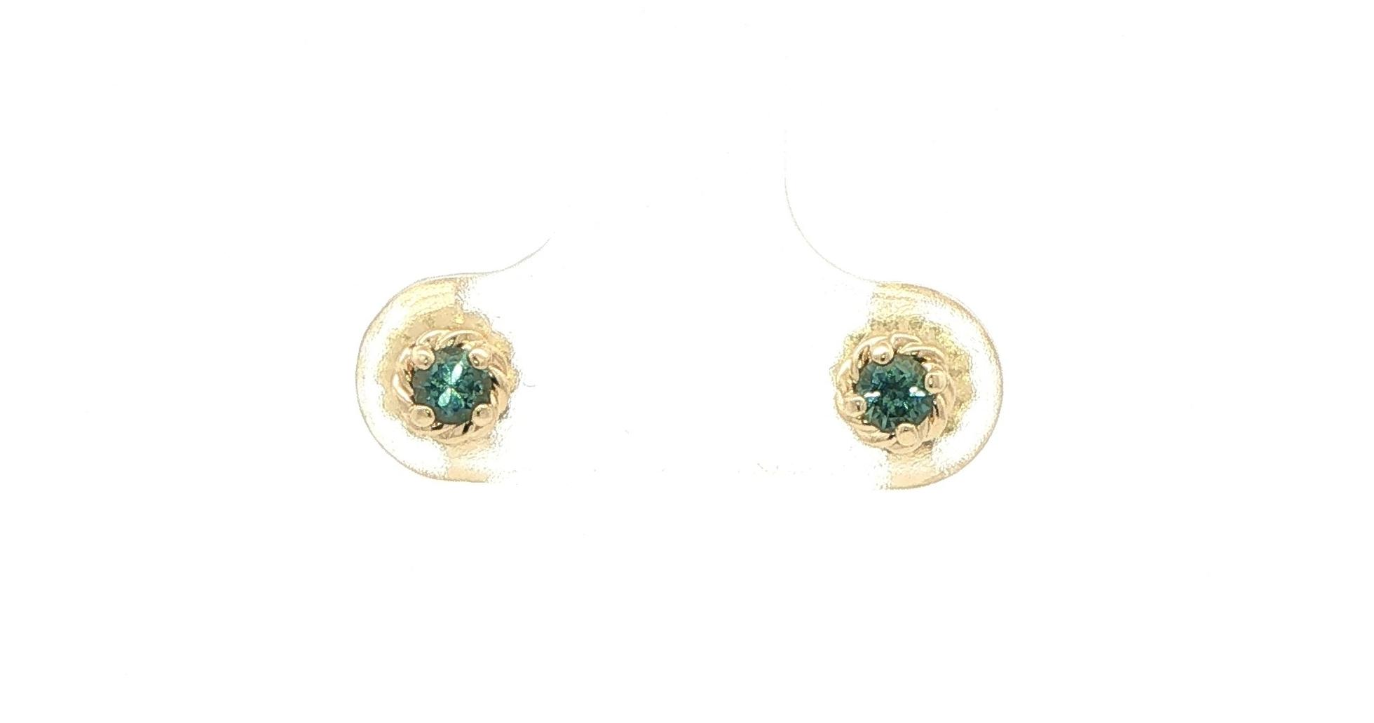 Peacock Blue Montana Sapphire Rope Bezel Stud Earrings in Yellow Gold (0.23cts TWT)