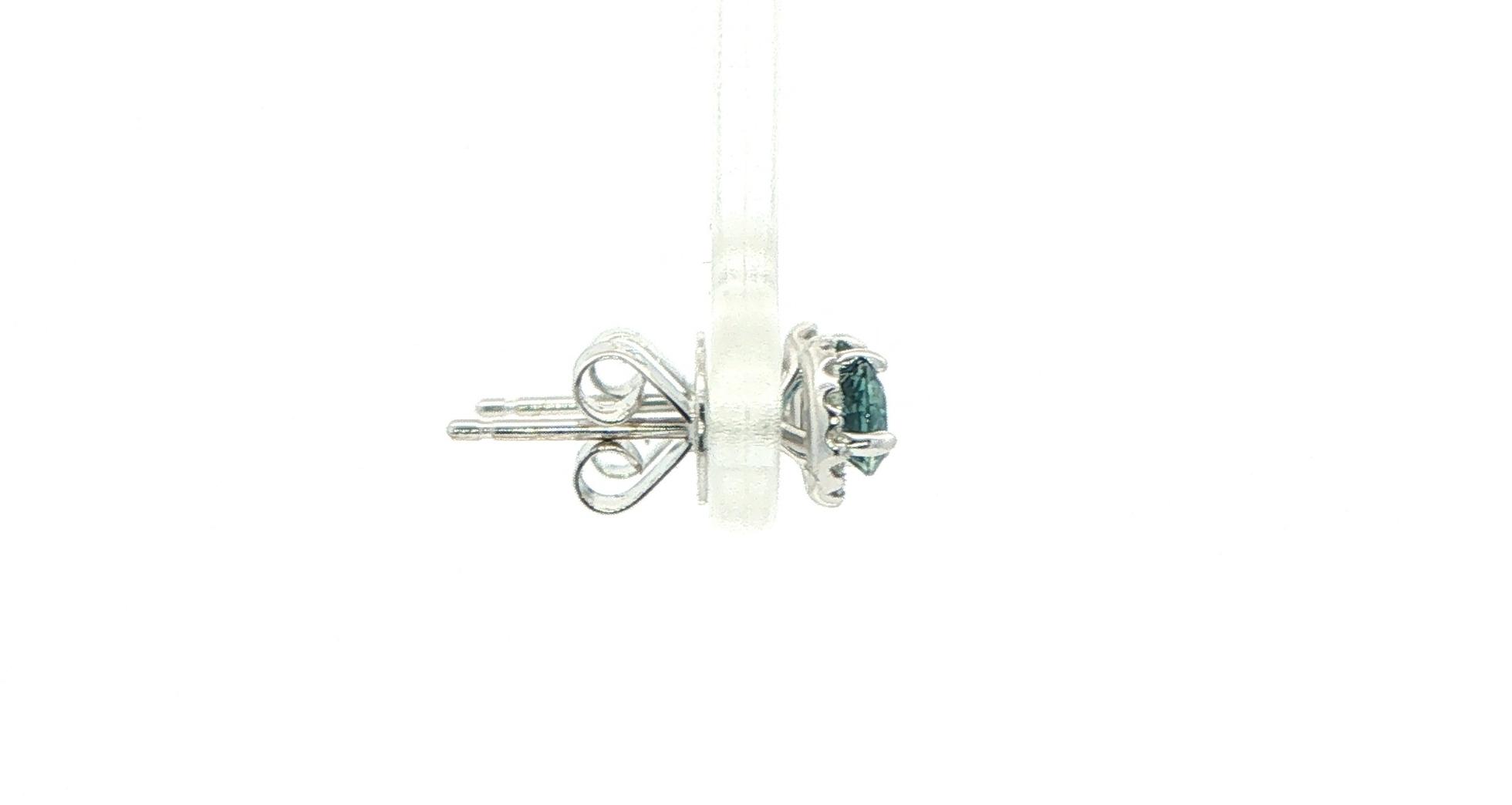 Peacock Blue Montana Sapphire and Diamond Halo Stud Earrings in White Gold (0.76cts TWT) side