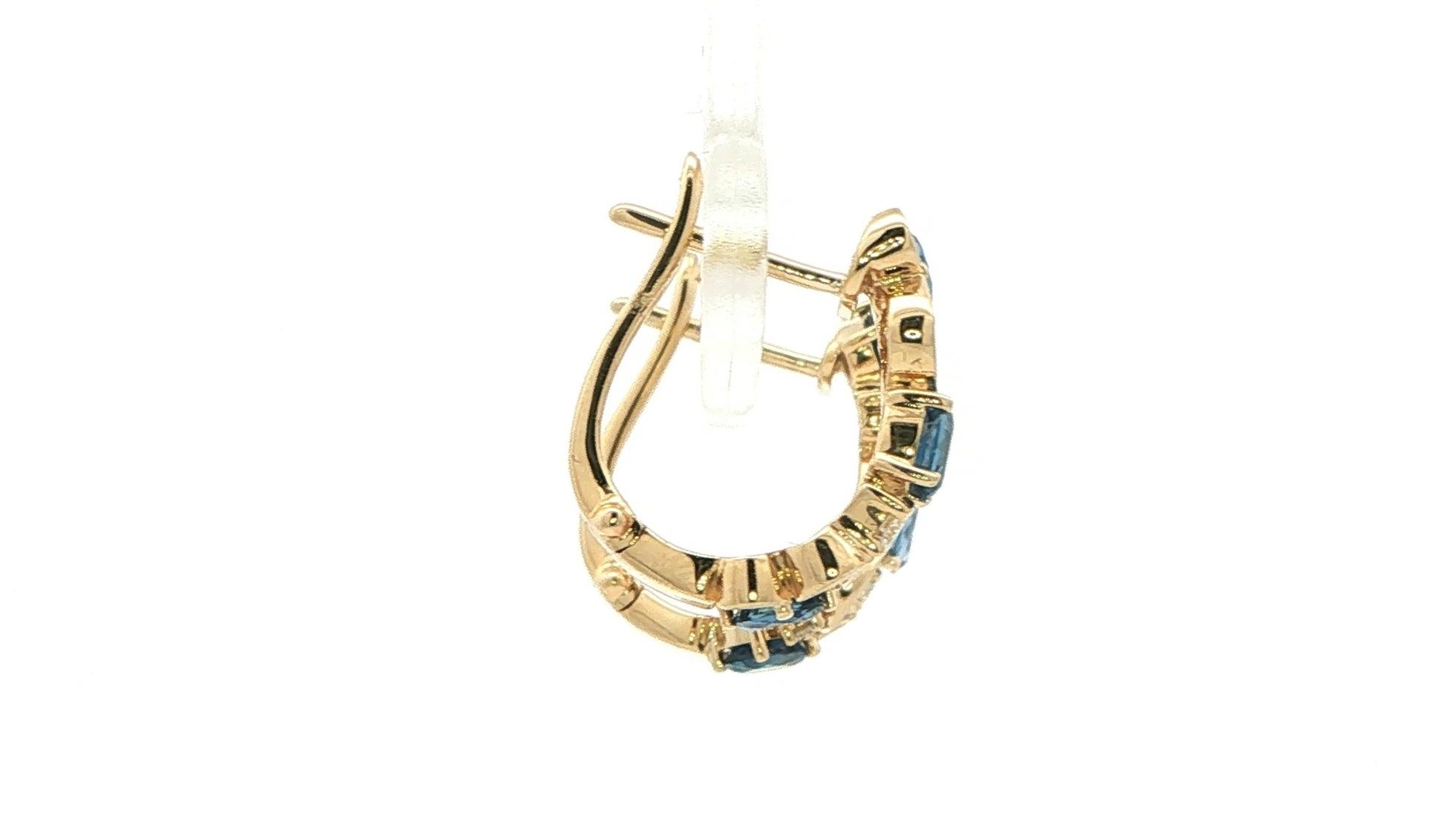 Textured Disc and Montana Yogo Sapphire and Diamond Hoop Earrings in Yellow Gold (1.34cts TWT) side