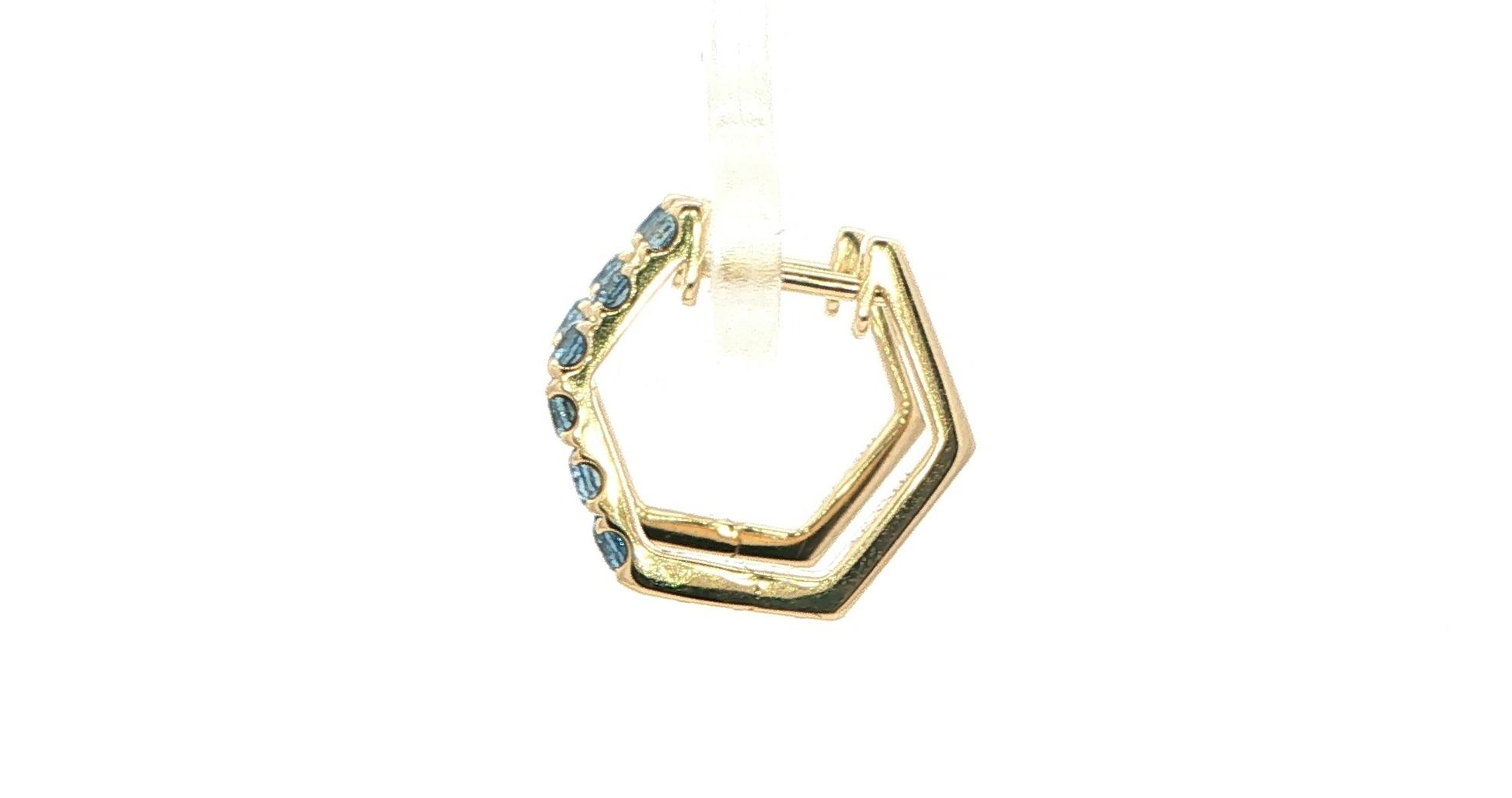 Montana Yogo Sapphire Hexagon Hoop Earrings in Yellow Gold (0.79cts TWT) side