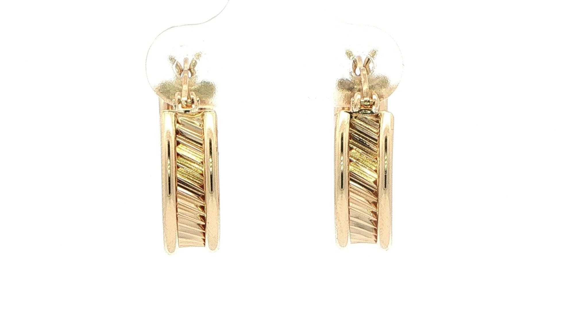Estate Piece: 3-Row Hoop Earrings with Texture in Center in Yellow Gold