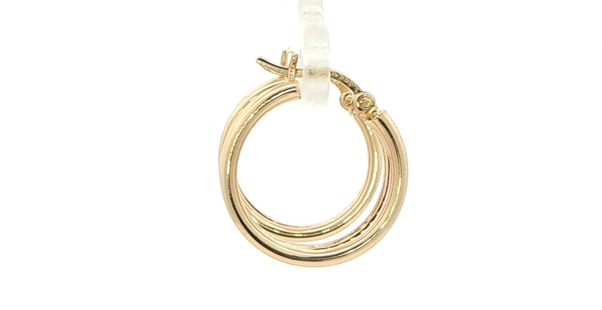 Estate Piece: 3-Row Hoop Earrings with Texture in Center in Yellow Gold side