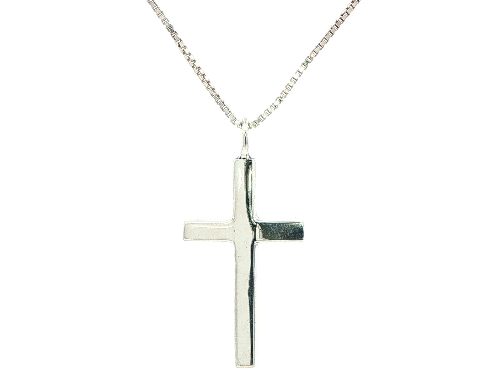 Estate Piece: Minimalist Cross Pendant and Box Chain in Sterling Silver