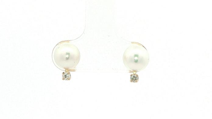 content/products/Estate Piece: Pearl and Diamond Drop Stud Earrings in Yellow Gold (0.06cts TWT)
