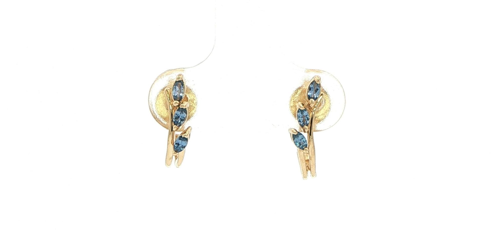 3-Stone Marquise Montana Yogo Sapphire Vine J-Hoop Earrings Yellow Gold (0.48cts TWT)