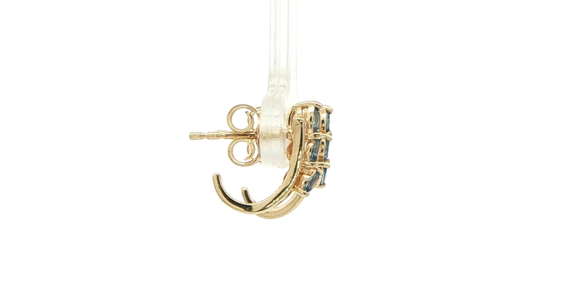3-Stone Marquise Montana Yogo Sapphire Vine J-Hoop Earrings Yellow Gold (0.48cts TWT) side