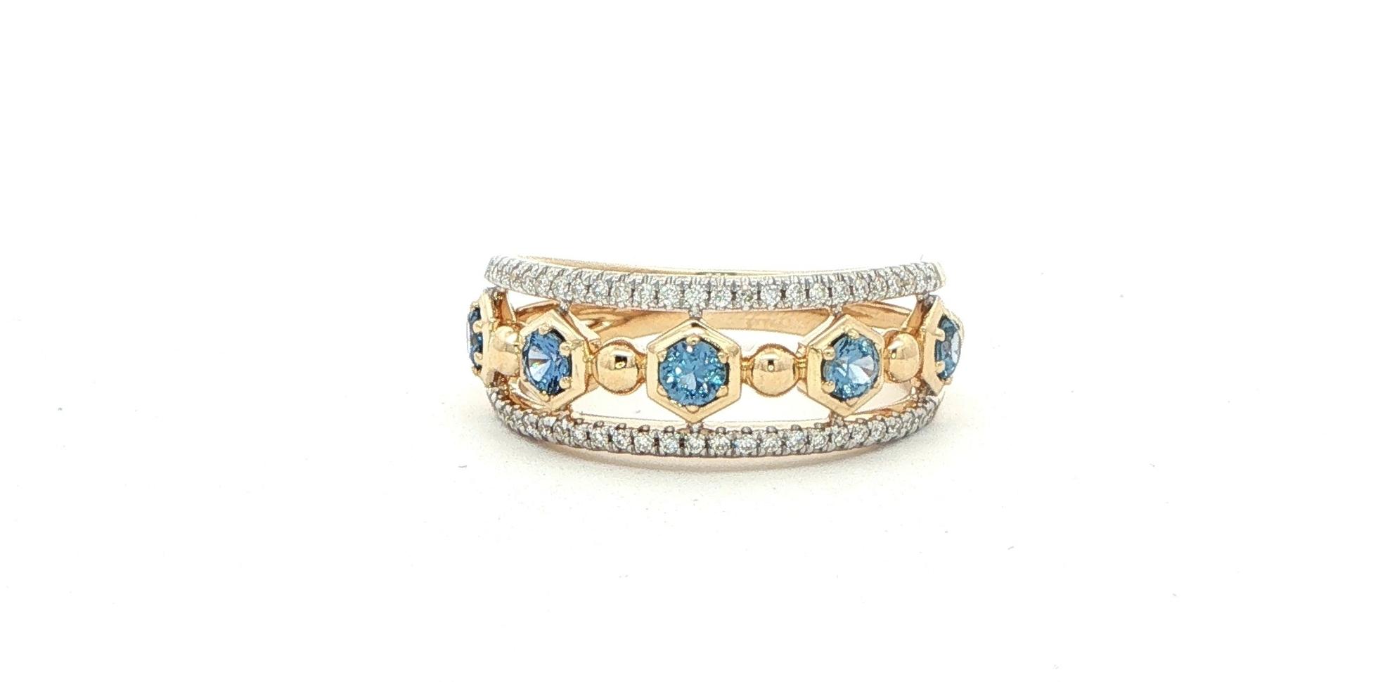 3-Row Montana Yogo Sapphire and Diamond Hexagonal Multi-Stone Ring in Yellow Gold (0.65cts TWT)