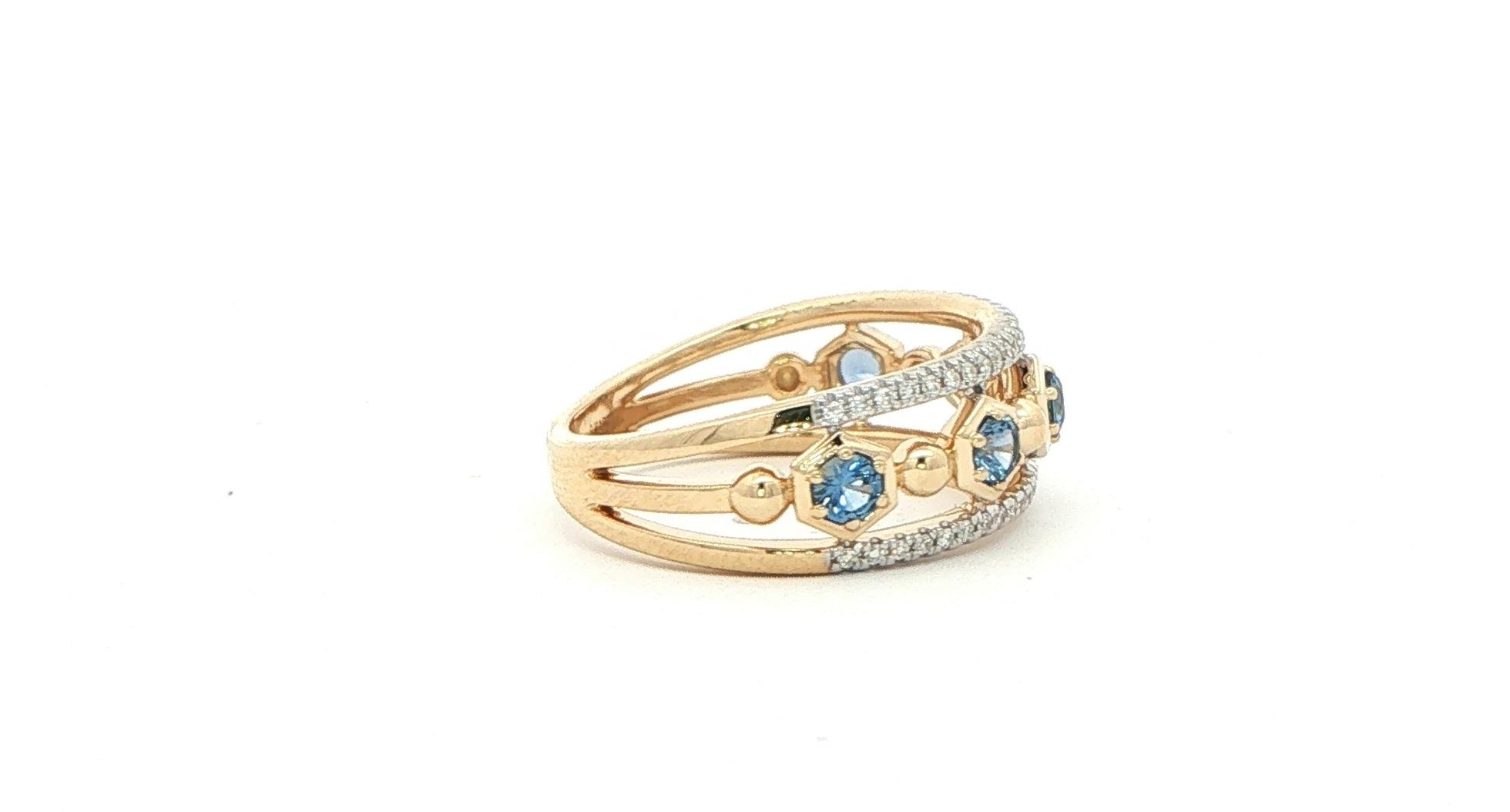 3-Row Montana Yogo Sapphire and Diamond Hexagonal Multi-Stone Ring in Yellow Gold (0.65cts TWT) side