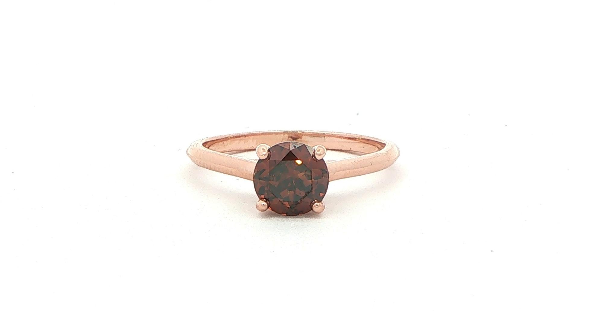 Fancy Dark Brown-Orange Diamond Solitaire Ring in Rose Gold (1.18cts TWT)