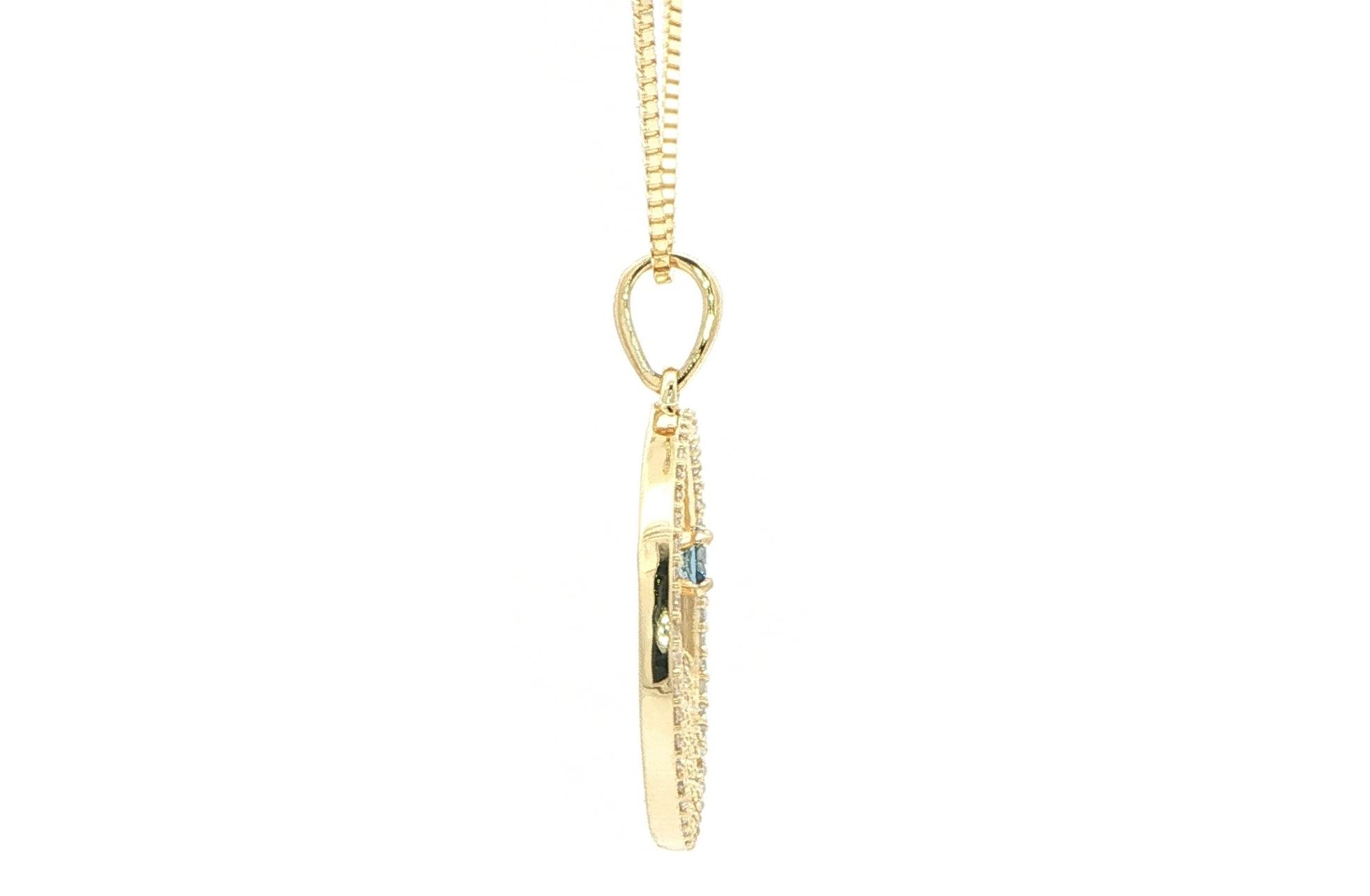 Circle Mountain Diamond Pave and Montana Yogo Sapphire Necklace in Yellow Gold (0.63cts TWT) side