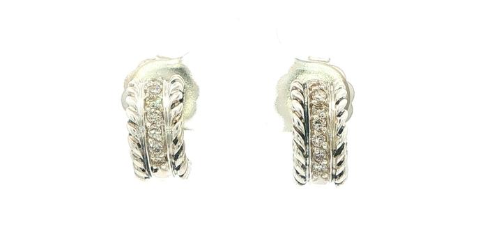 content/products/Estate Piece: David Yurman Diamond Twisted Cable Post Hoop Earrings in Sterling Silver (0.24cts TWT)