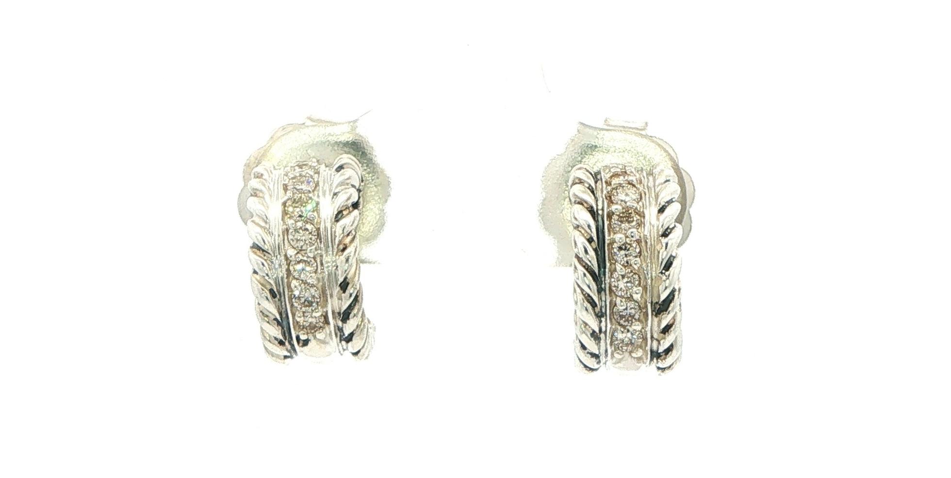 Estate Piece: David Yurman Diamond Twisted Cable Post Hoop Earrings in Sterling Silver (0.24cts TWT)