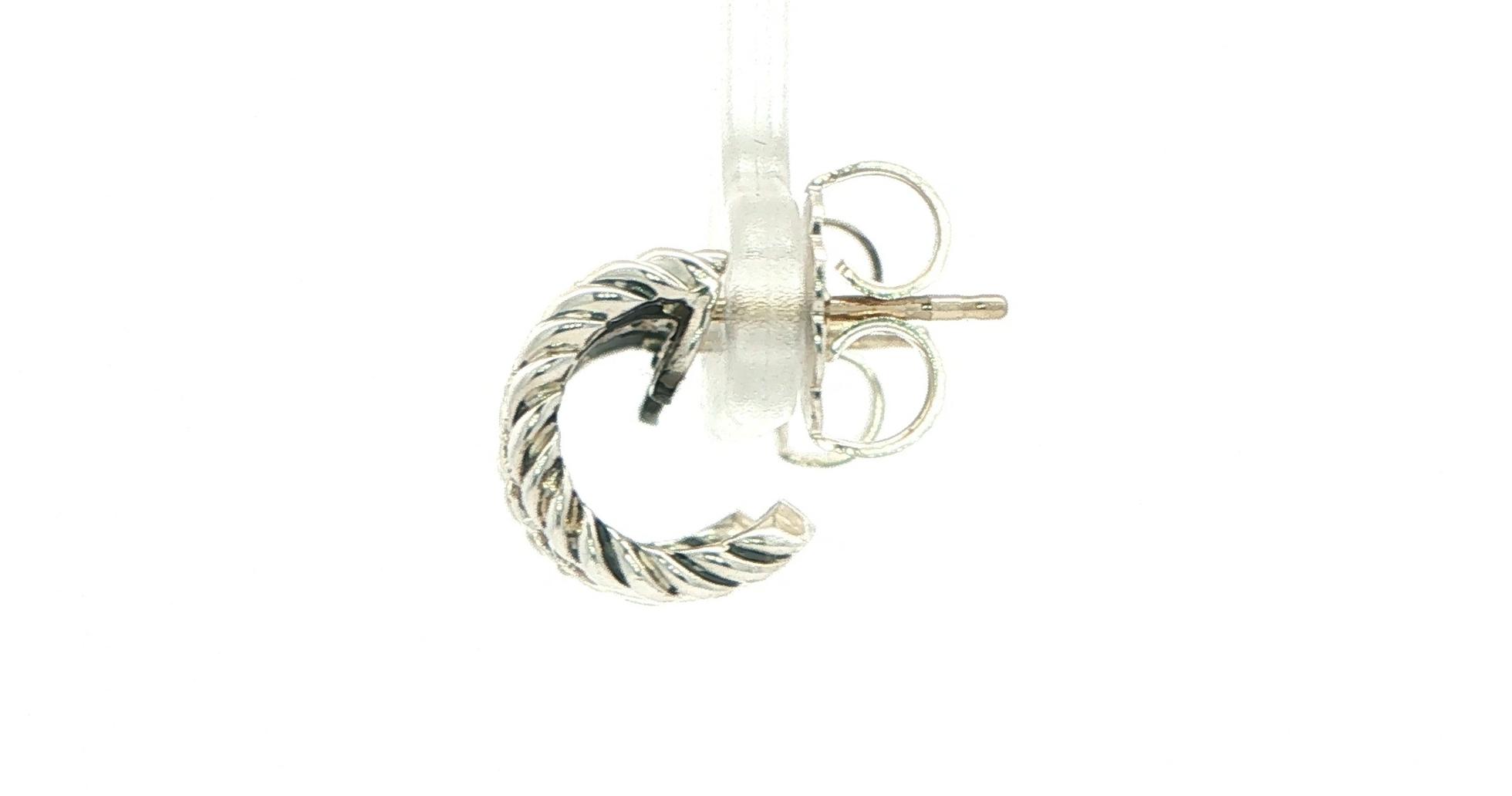 Estate Piece: David Yurman Diamond Twisted Cable Post Hoop Earrings in Sterling Silver (0.24cts TWT) side
