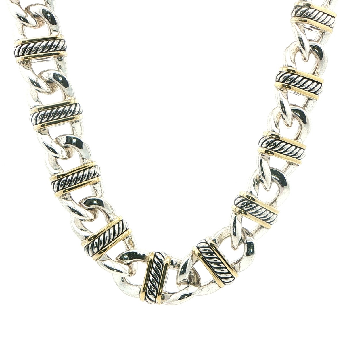 Estate Piece: David Yurman Madison Oval Link Chain Necklace in Two-Tone Silver and Yellow Gold