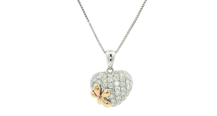content/products/Estate Piece: Diamond Pave Heart Pendant with Flower Motif in White Gold and Yellow Gold (0.50cts TWT) 
