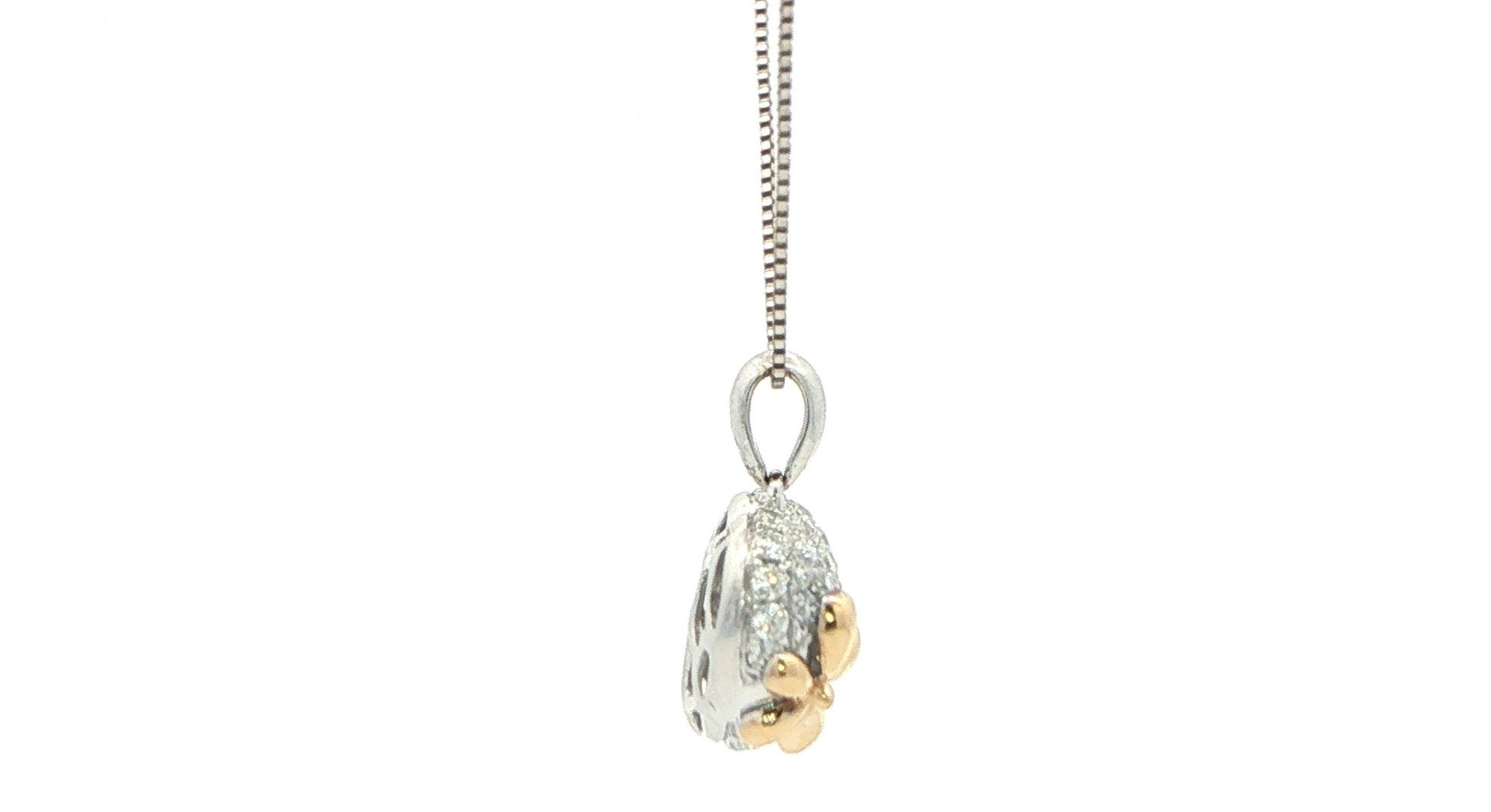 Estate Piece: Diamond Pave Heart Pendant with Flower Motif in White Gold and Yellow Gold (0.50cts TWT) side