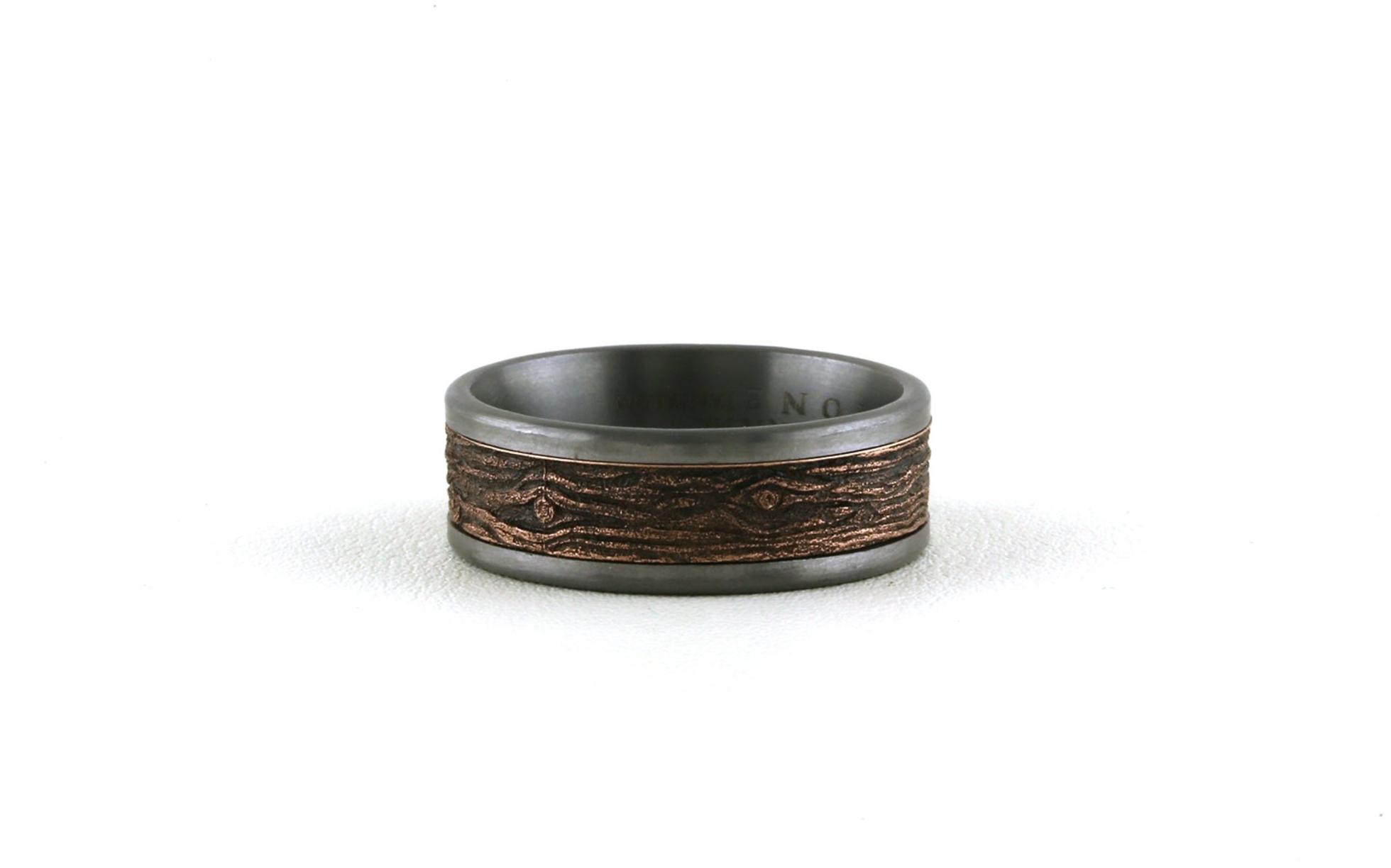 Log Knot with Smooth Edge Wedding Band in Tantalum and Rose Gold
