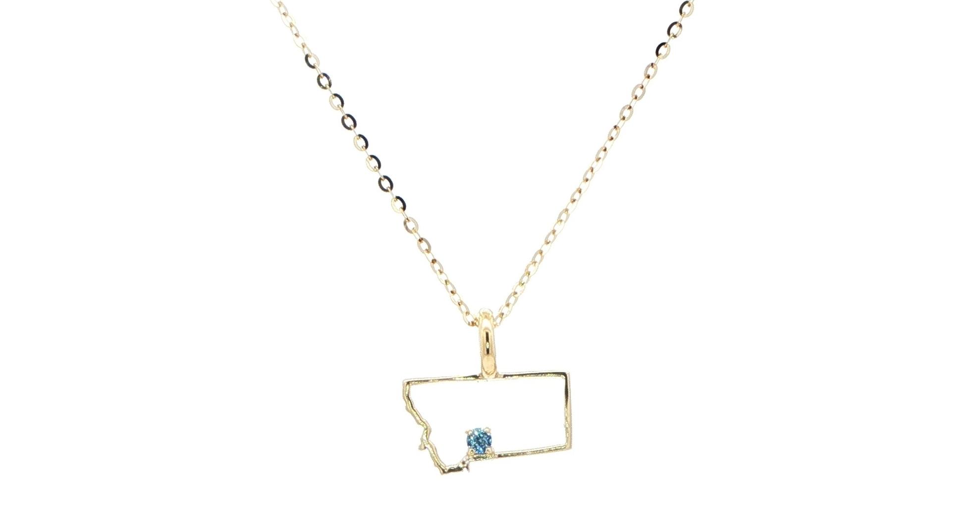 Petite State of Montana Outline Necklace with Montana Yogo Sapphire in Yellow Gold (0.01cts)