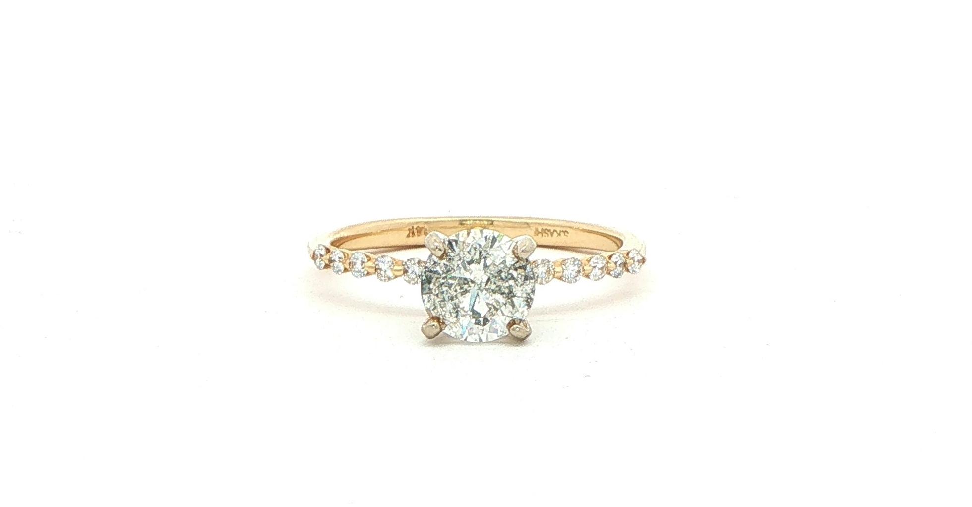 Round Diamond Engagement Ring with Accent Band in Two Tone Yellow and White Gold (1.08cts TWT)