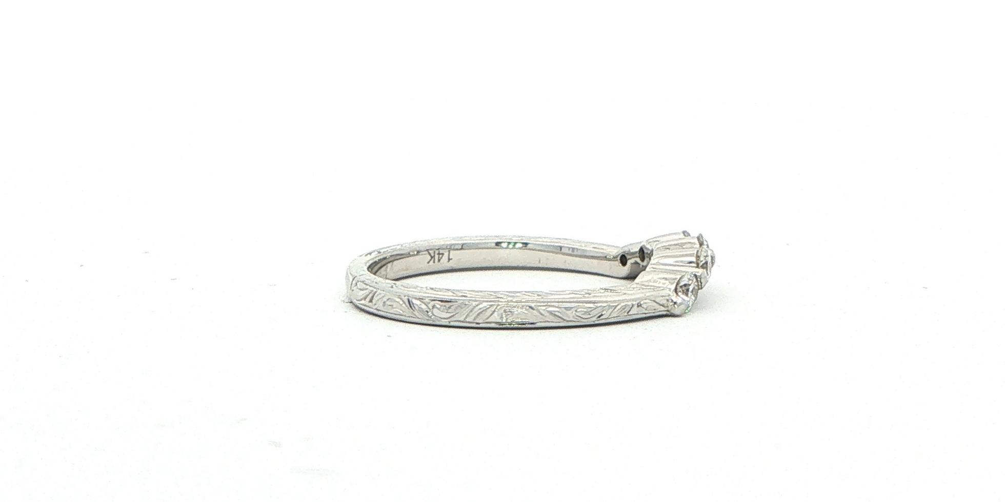 Vintage-Inspired Curved Diamond Wedding Band in White Gold (0.26cts TWT) side