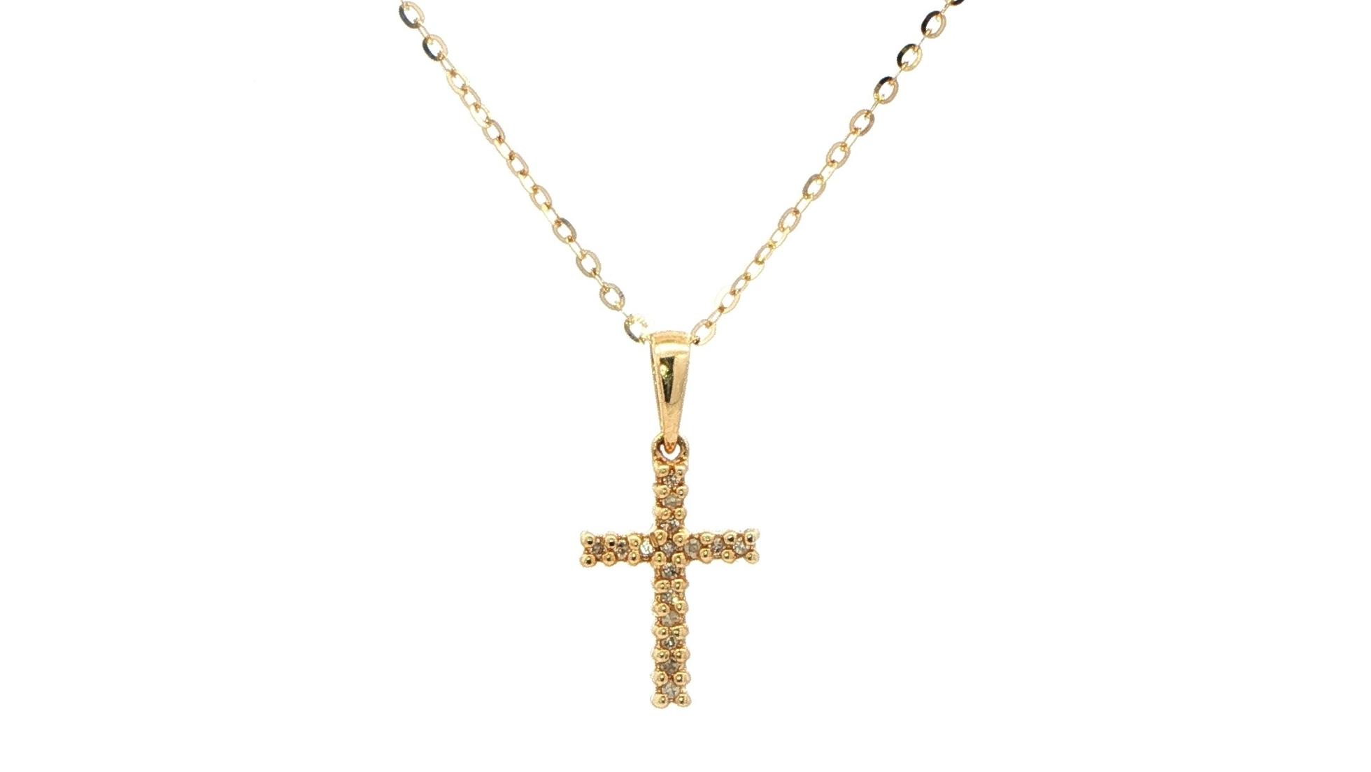 Diamond Cross Pendant Necklace in Yellow Gold (0.06cts TWT)
