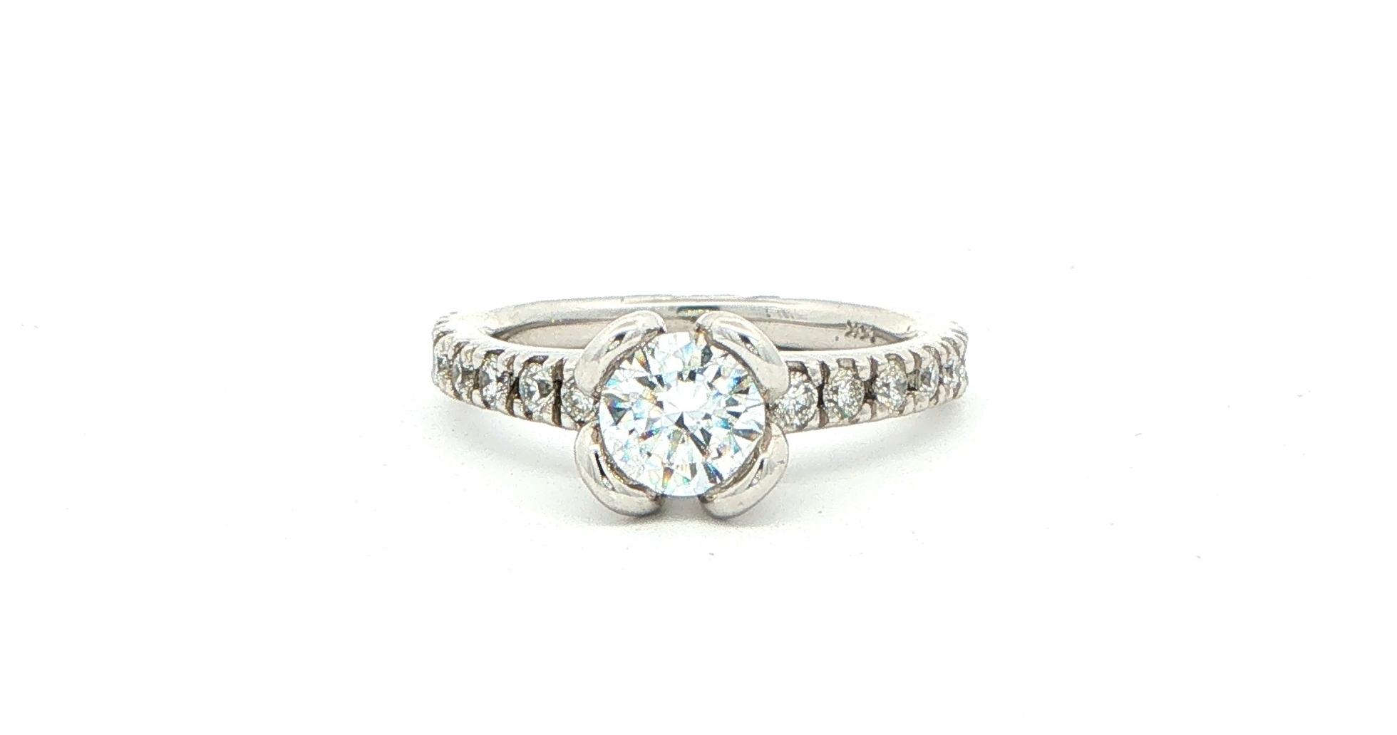 Floral Tulip-style Engagement Ring Mounting with Diamond Accents in White Gold (0.48cts TWT)