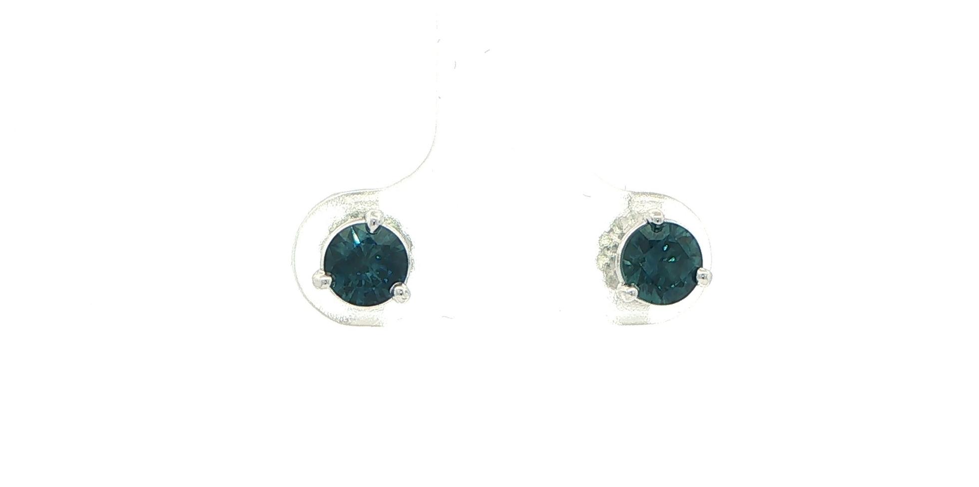 Deep Blue Montana Sapphire Stud Earrings in 3-Prong Martini Settings in White Gold (0.95cts TWT)