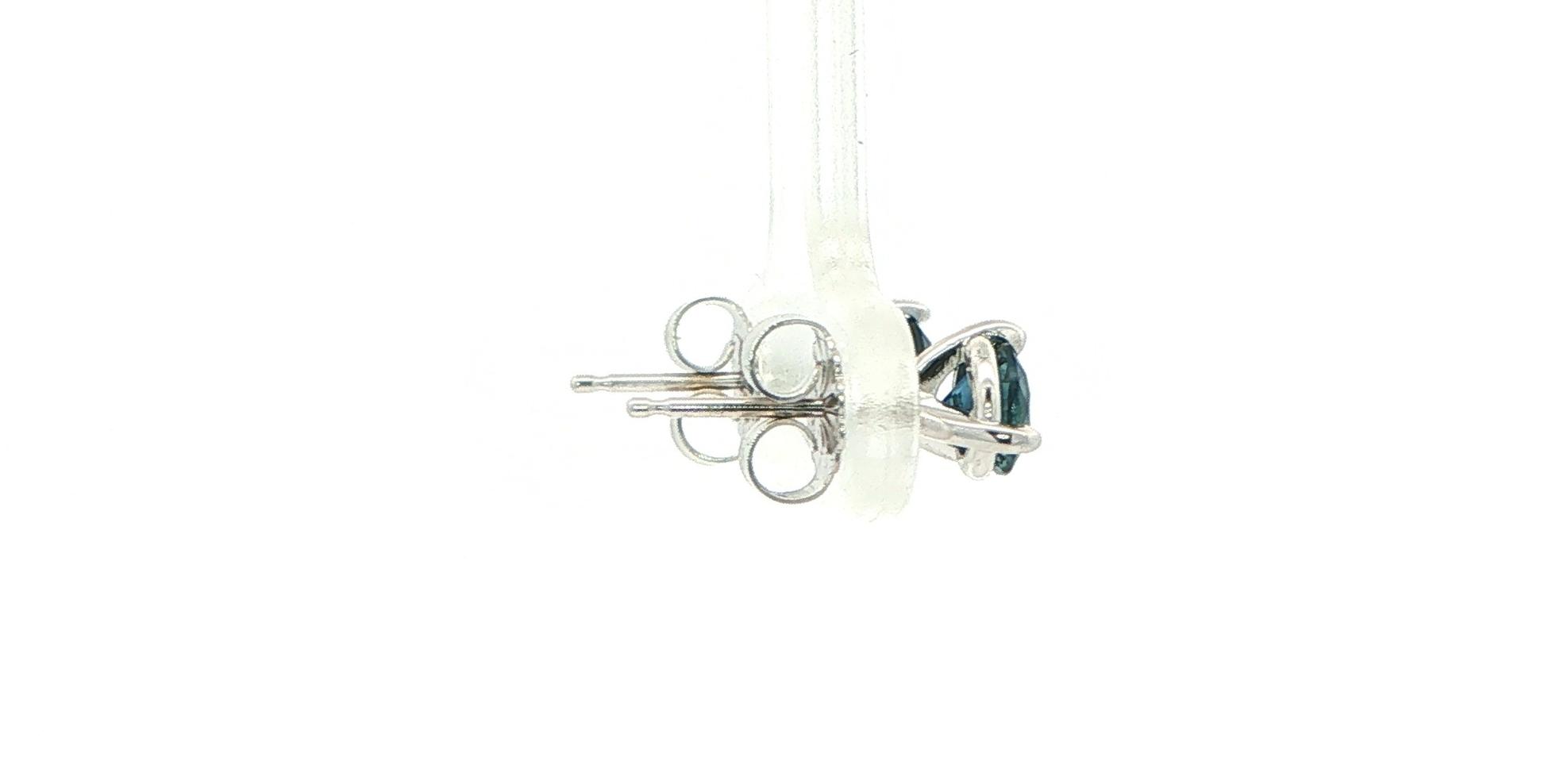 Deep Blue Montana Sapphire Stud Earrings in 3-Prong Martini Settings in White Gold (0.95cts TWT) side