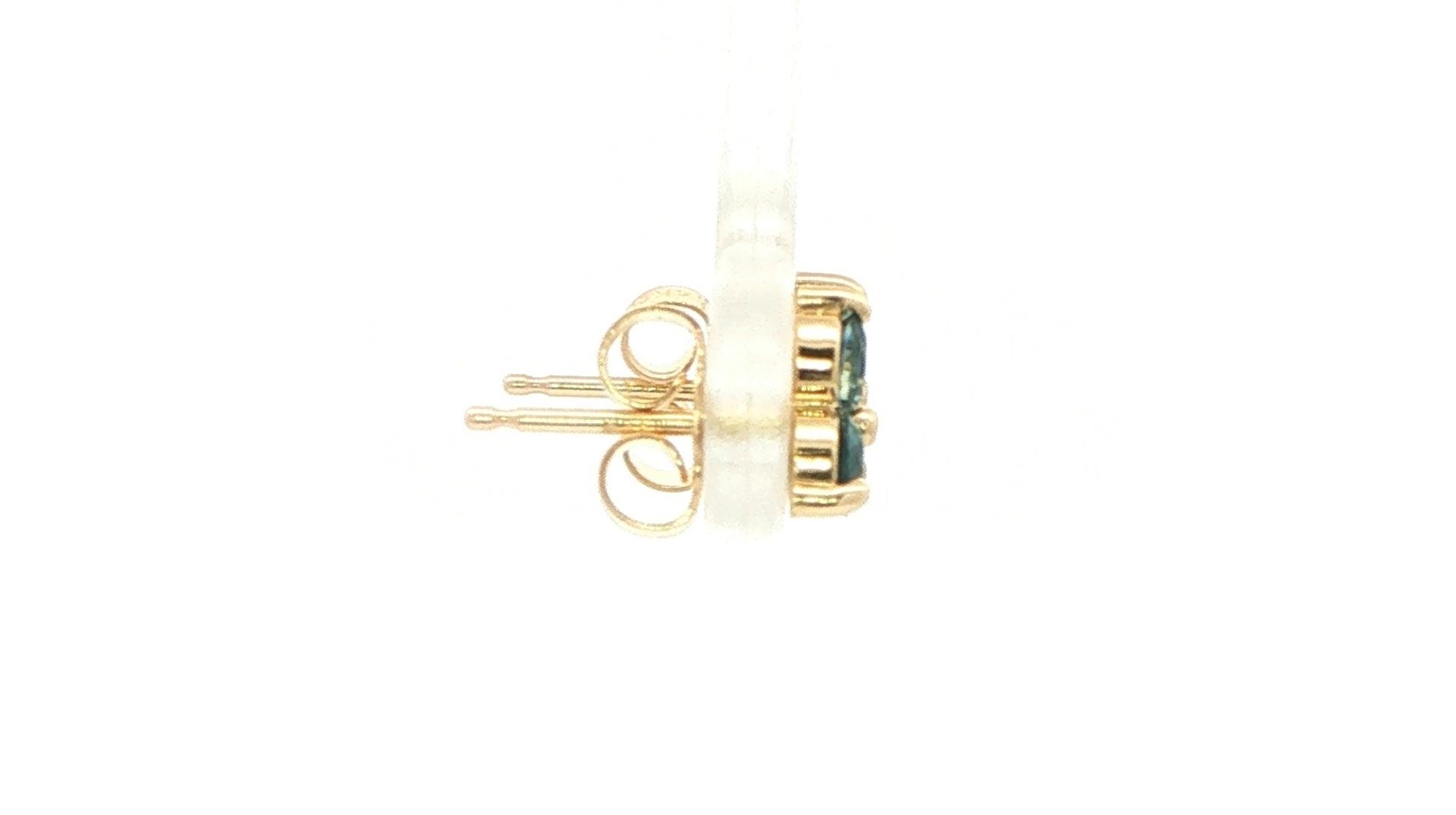 3-Stone Peacock Blue Montana Sapphire Cluster Stud Earrings in Yellow Gold (0.79cts TWT) side