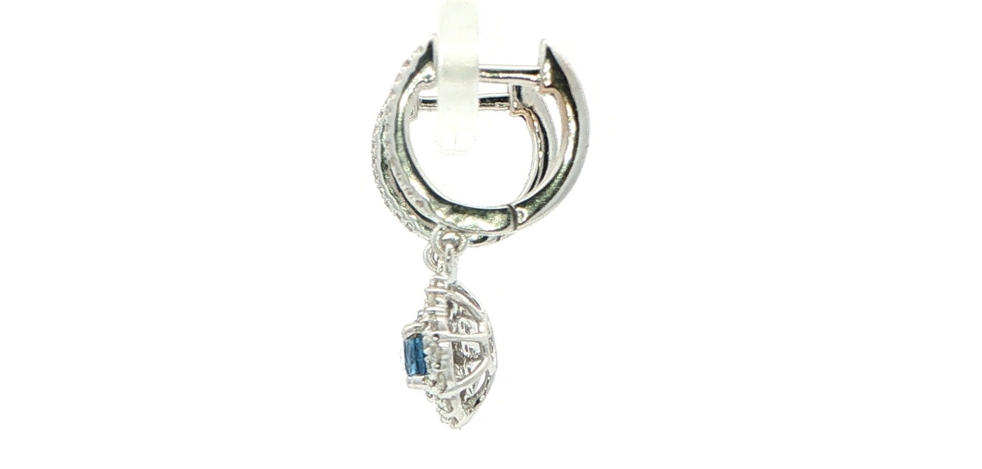 Estate Piece: Royal Blue Sapphire Double Halo Drop Earrings in White Gold (1.58cts TWT) side