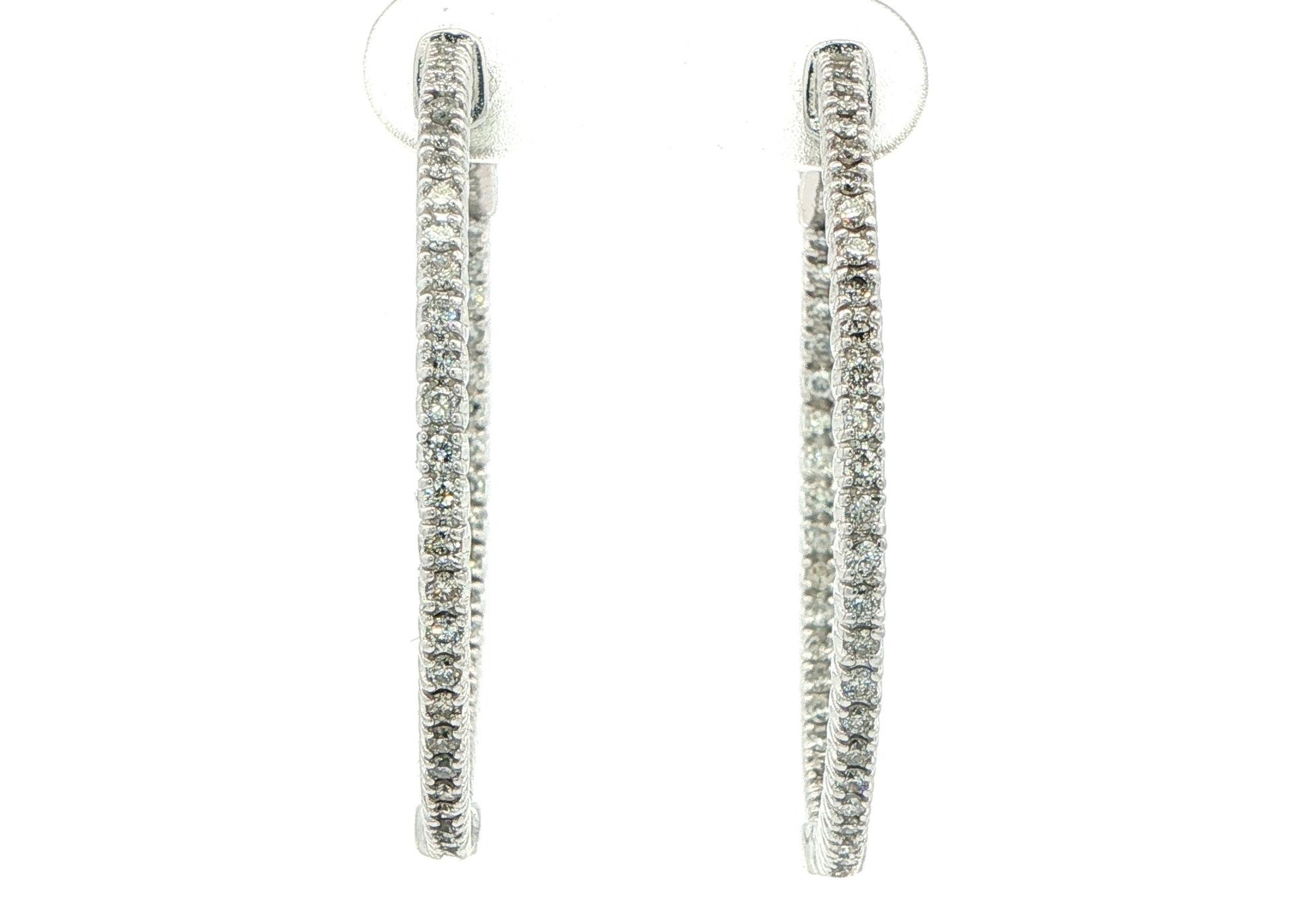 Estate Piece: Diamond Inside-Out Hoop Earrings in White Gold (1.50cts TWT)