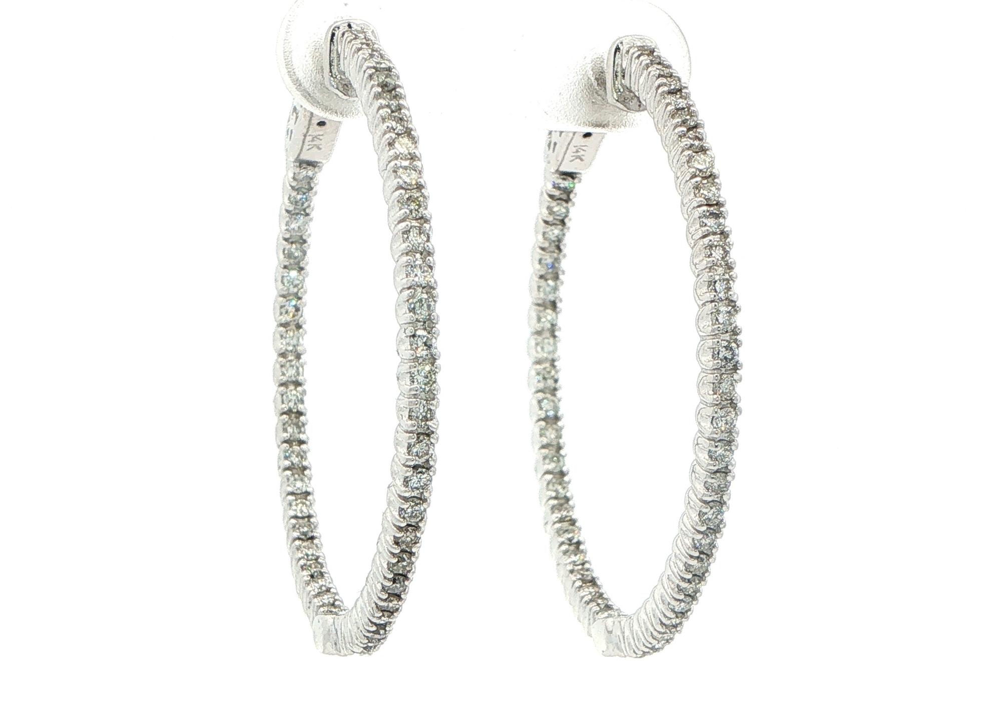 Estate Piece: Diamond Inside-Out Hoop Earrings in White Gold (1.50cts TWT) angled