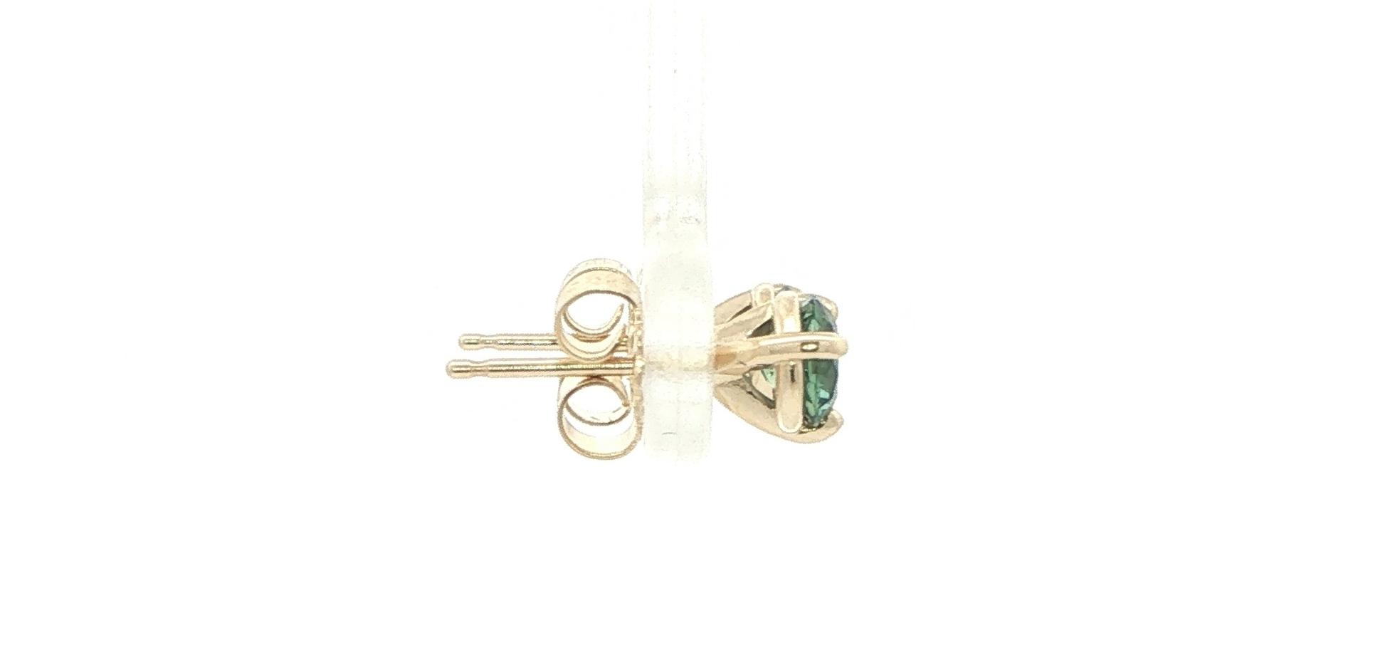 Teal Montana Sapphire Stud Earrings in 3-Prong Martini Settings in Yellow Gold (1.06cts TWT) side