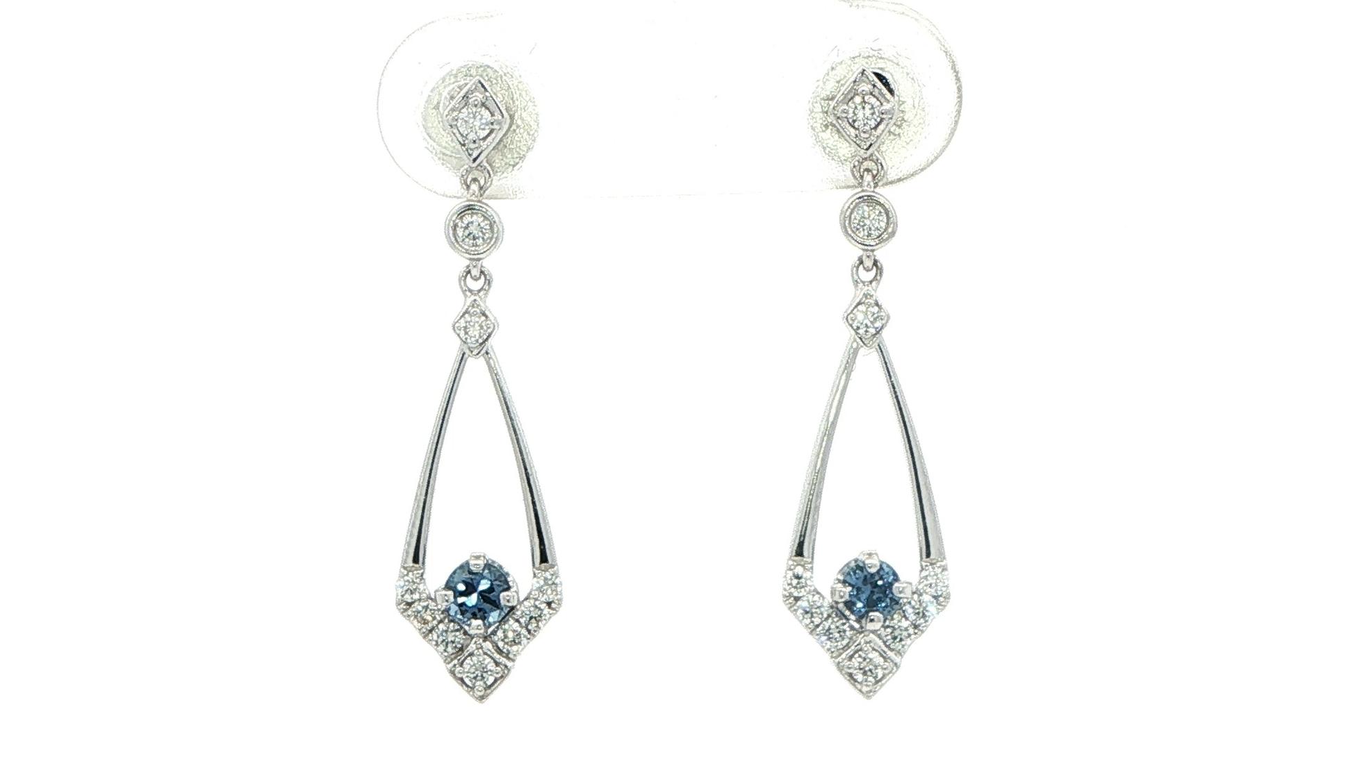 Geometric Montana Yogo Sapphire and Diamond Drop Earrings in White Gold (0.42cts TWT)