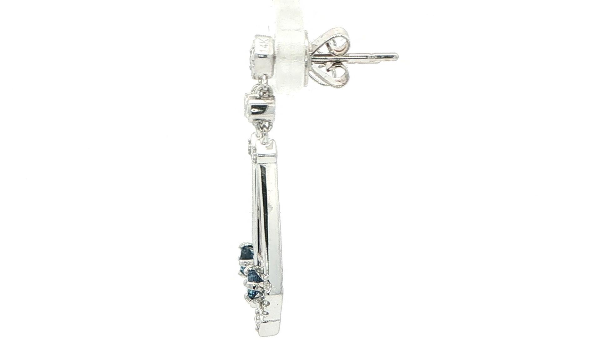 Geometric Montana Yogo Sapphire and Diamond Drop Earrings in White Gold (0.42cts TWT) side