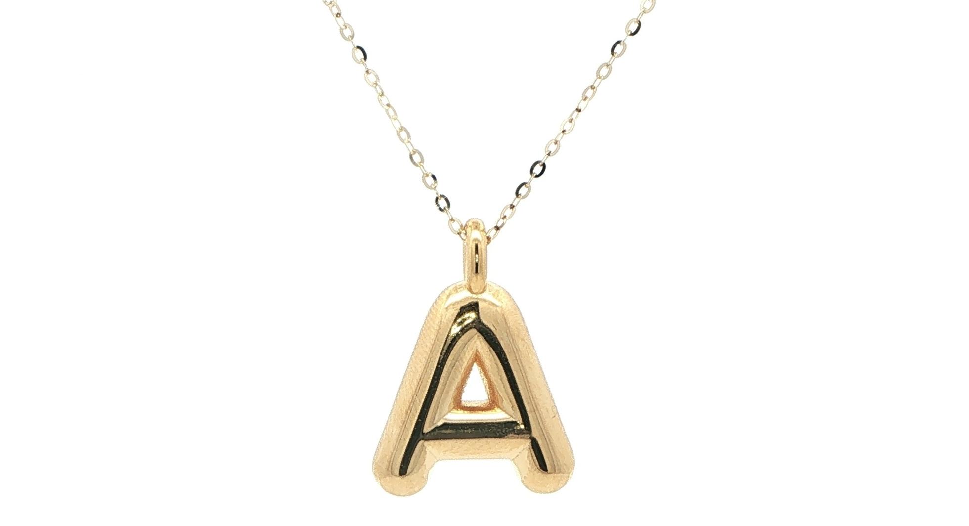 Puffy Initial A Monogram Necklace in Yellow Gold 