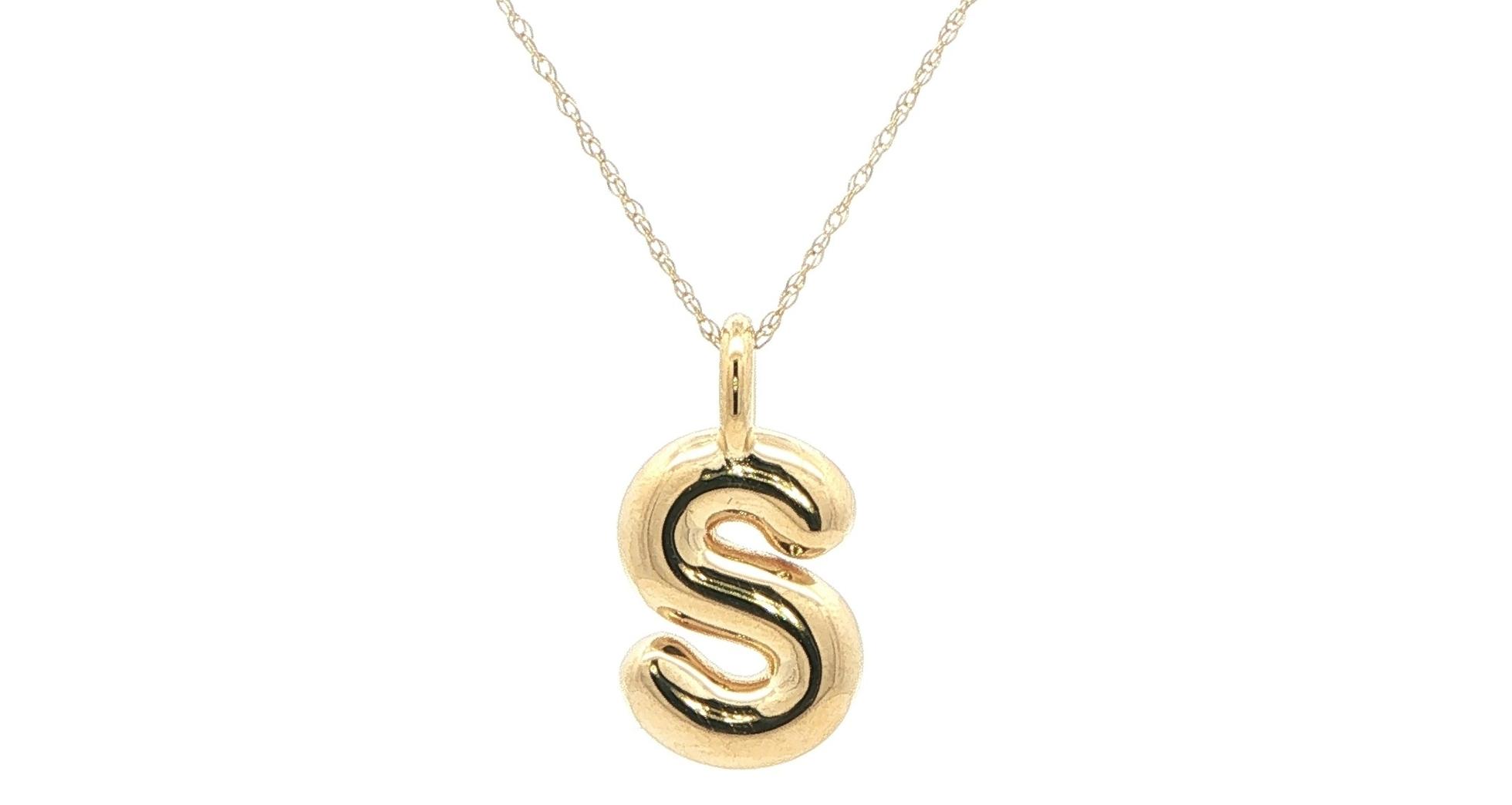 Puffy Initial S Monogram Necklace in Yellow Gold