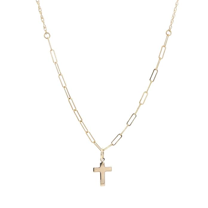 content/products/Cross Pendant on Mixed Paperclip Chain Necklace in Yellow Gold