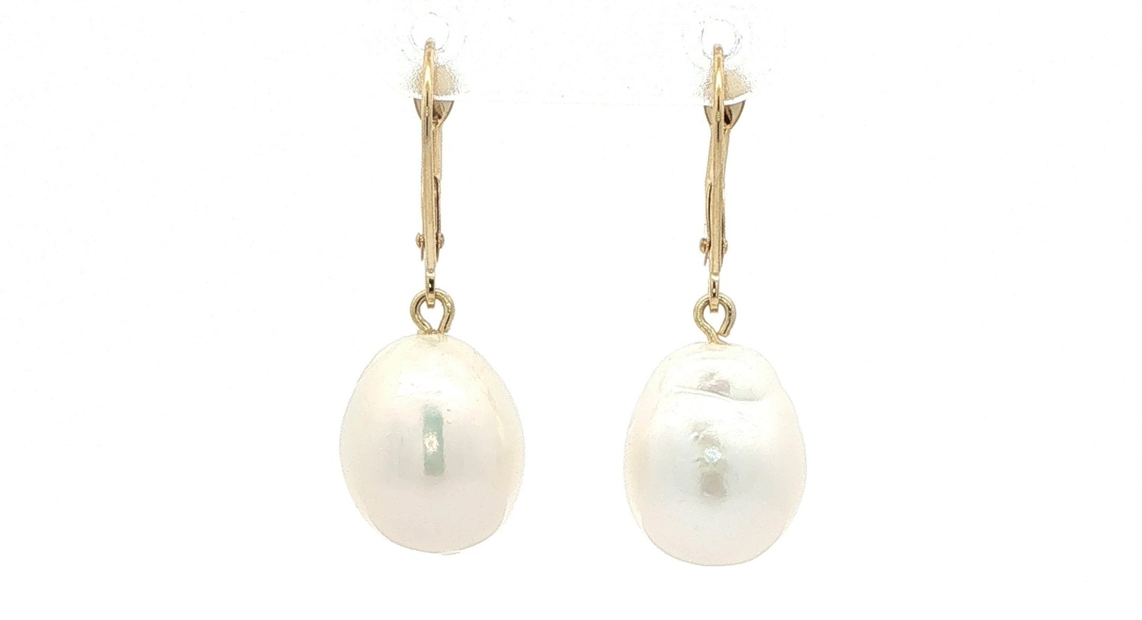 White Pearl Drop Earrings in Yellow Gold