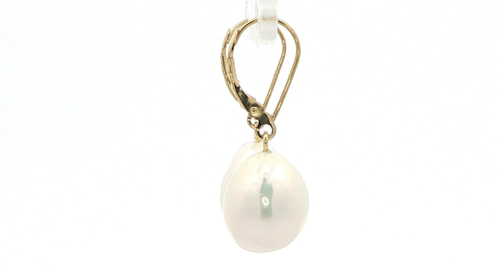 White Pearl Drop Earrings in Yellow Gold side