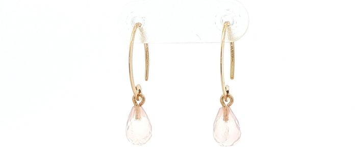 content/products/Rose Quartz Briolette Drop Earrings in Yellow Gold