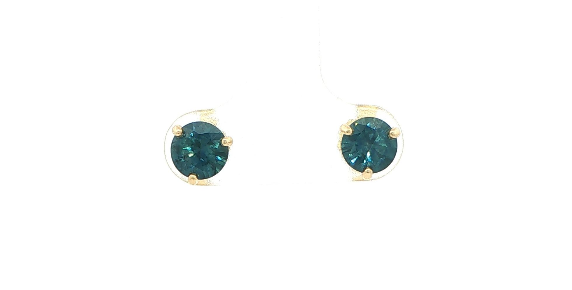 Peacock Blue Montana Sapphire Stud Earrings in 3-Prong Martini Settings in Yellow Gold (1.61cts TWT)