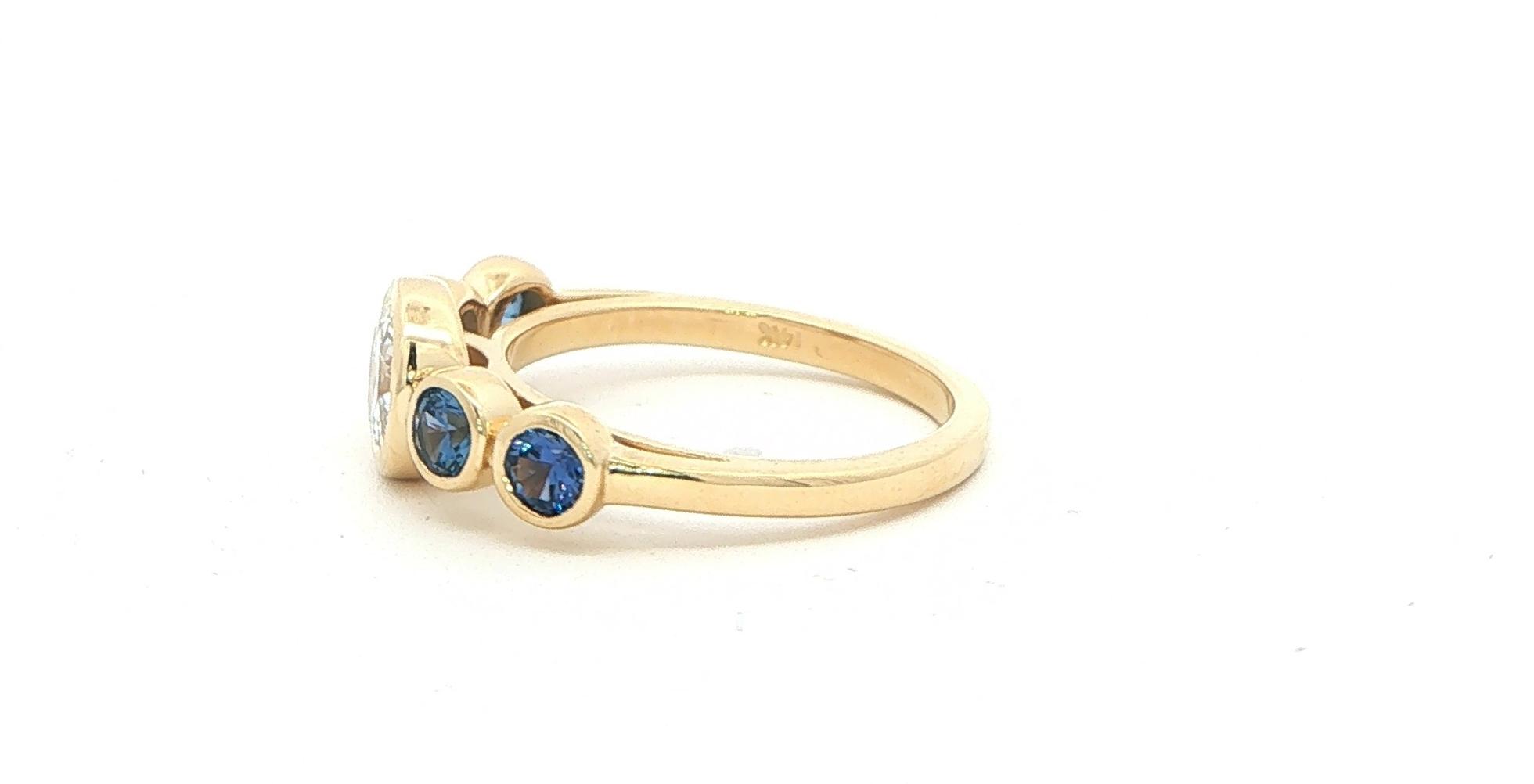 5-Stone Bezel-Set Diamond and Montana Yogo Sapphire Ring in Yellow Gold (1.53cts TWT) side