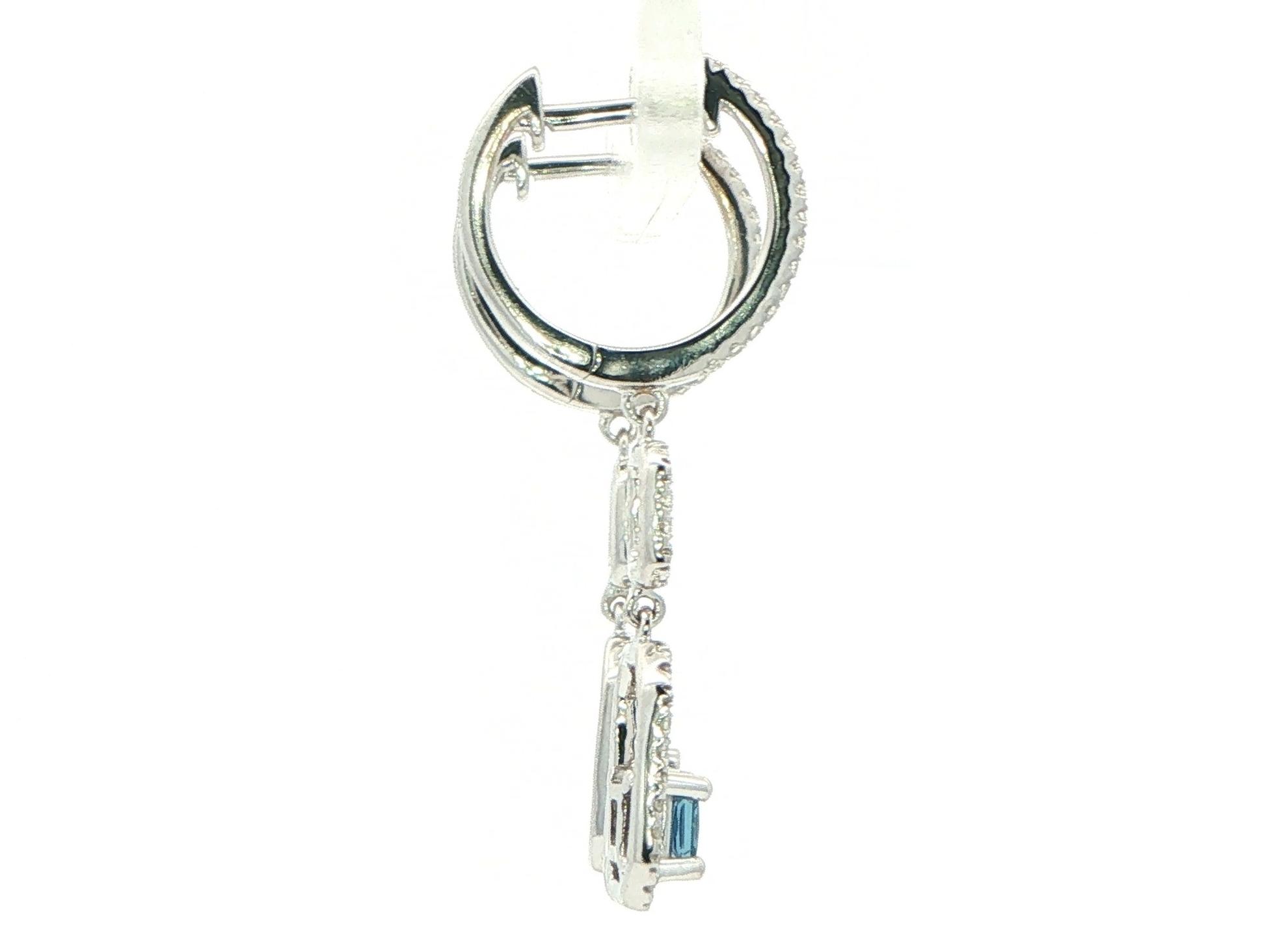 Geometric Montana Yogo Sapphire and Diamond Drop Earrings in White Gold (0.47cts TWT) side