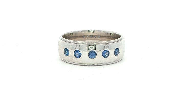 content/products/5-Stone Flush-set Montana Yogo Sapphire Band with Milgrain Detailing in White Gold (0.40cts TWT)