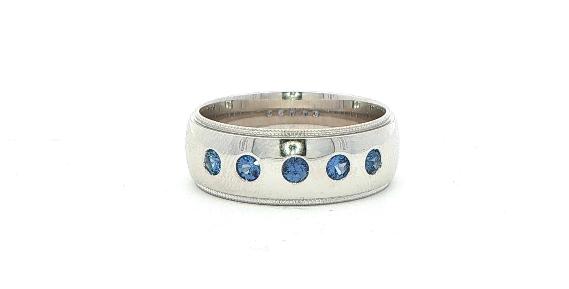 5-Stone Flush-set Montana Yogo Sapphire Band with Milgrain Detailing in White Gold (0.40cts TWT)