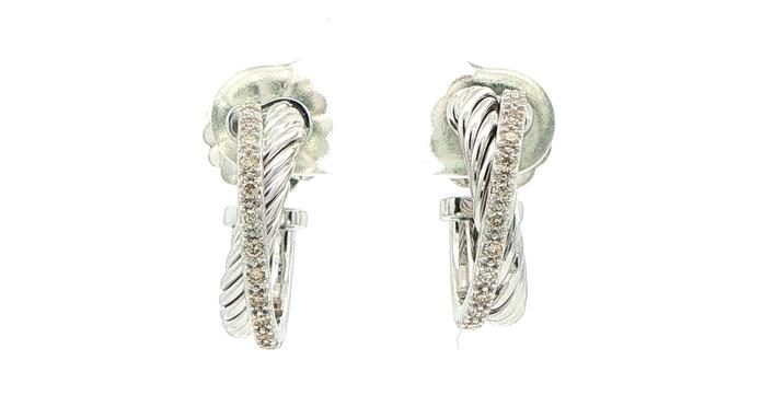 content/products/Estate Piece: David Yurman Diamond Crossover Twisted Cable Hoop Earrings in Sterling Silver