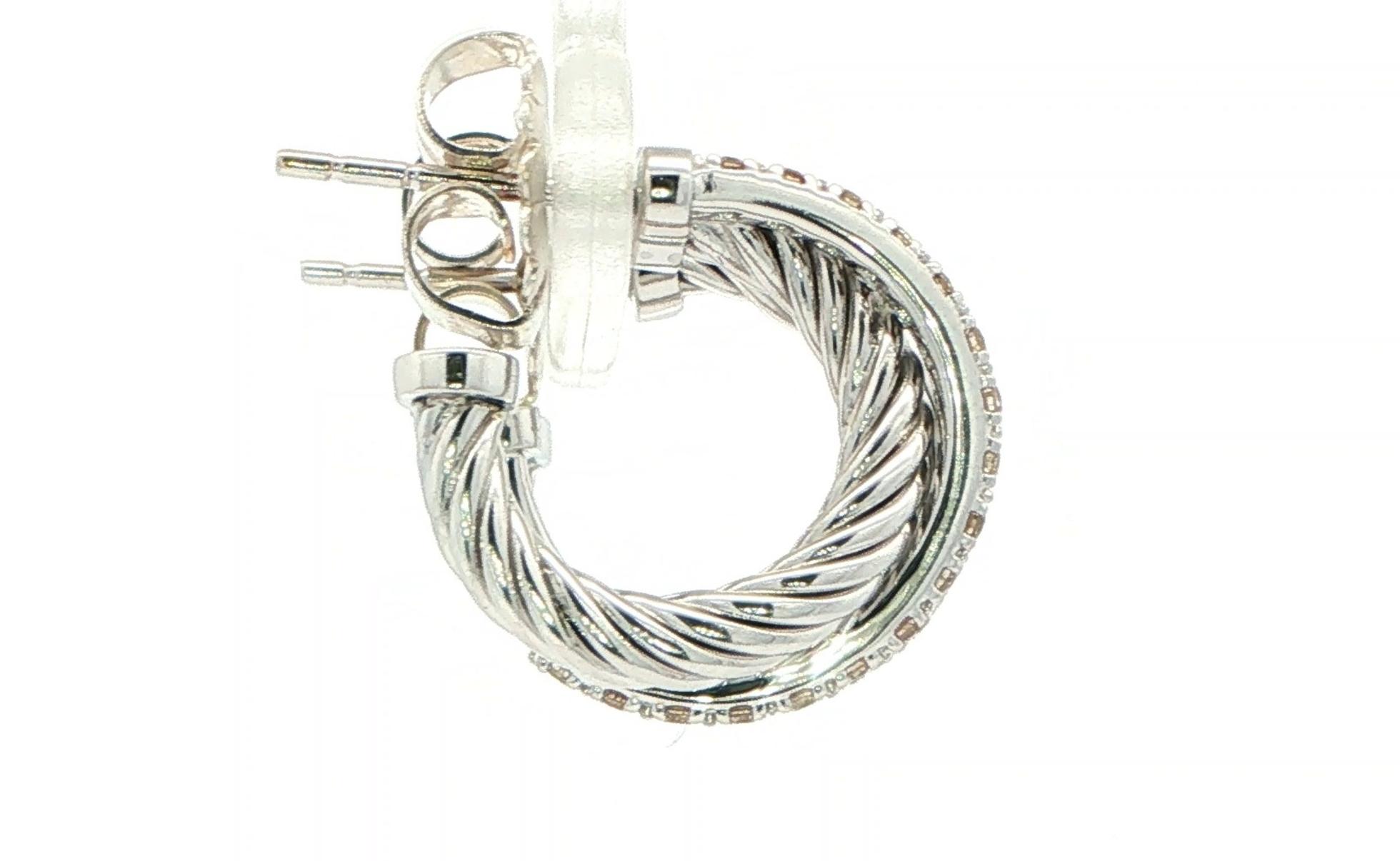 Estate Piece: David Yurman Diamond Crossover Twisted Cable Hoop Earrings in Sterling Silver side