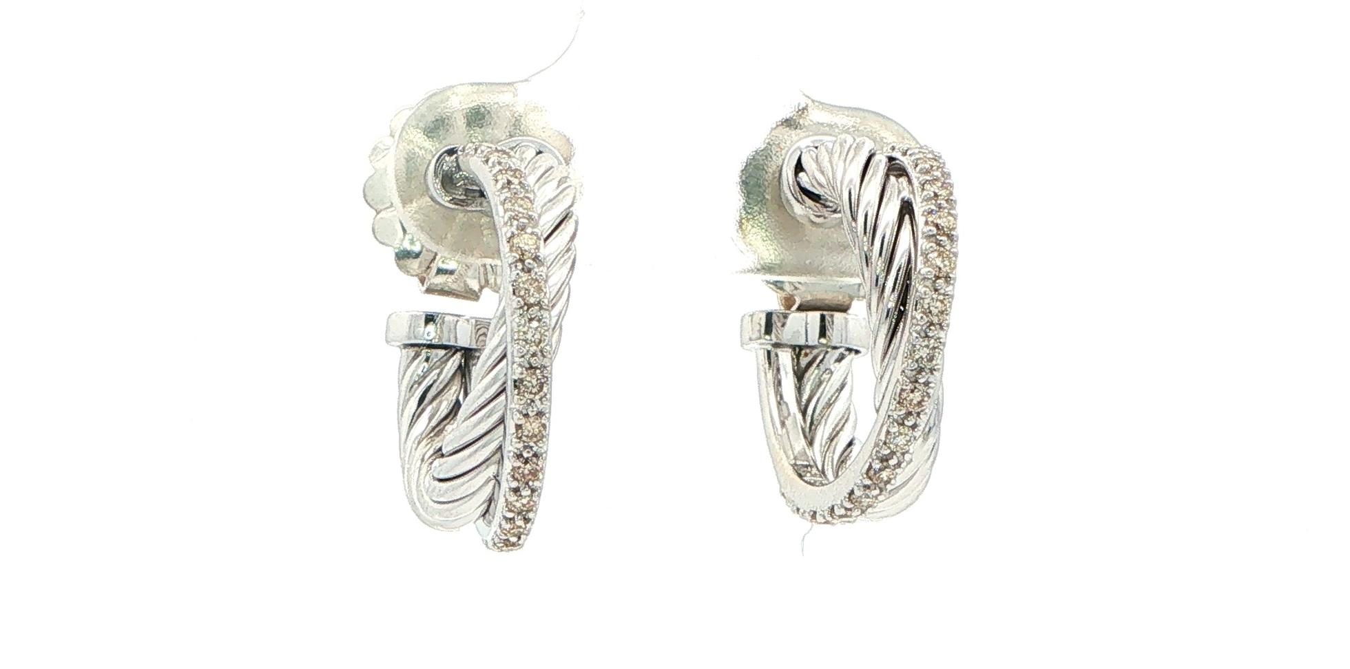 Estate Piece: David Yurman Diamond Crossover Twisted Cable Hoop Earrings in Sterling Silver back