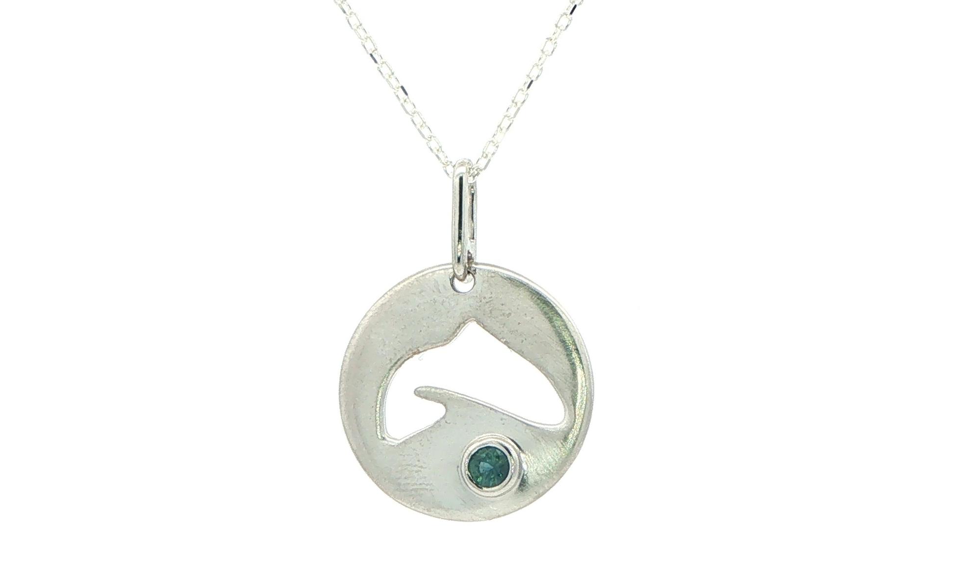 Montana Sapphire Cut-Out Trout Pendant Necklace in Sterling Silver (0.10cts)
